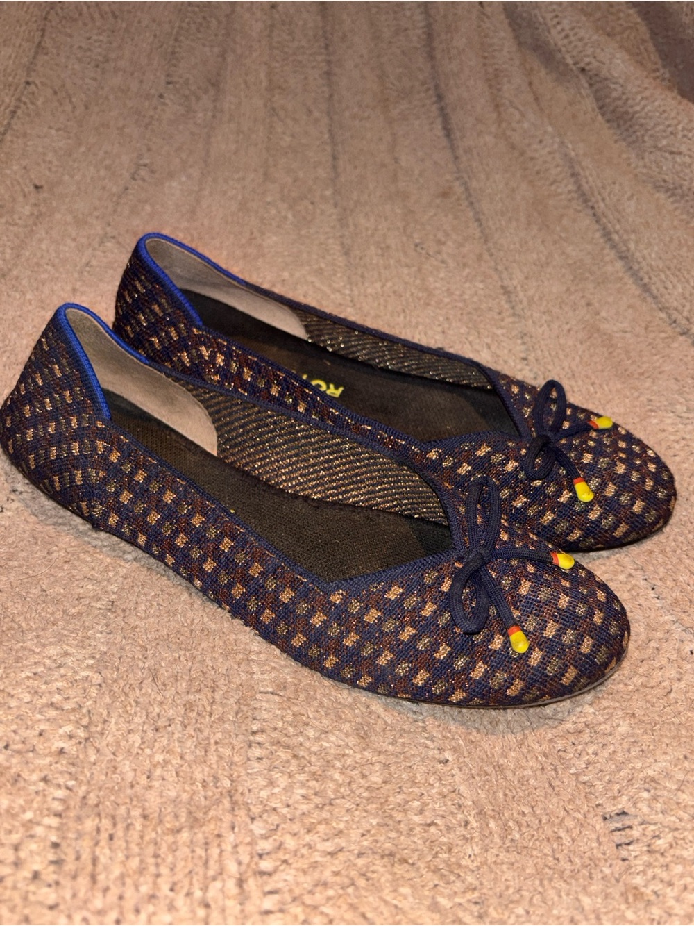 Rothy’s The Ballet Flat Navy Metallic Bow Women’s Size 8.5 US